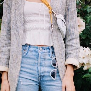 Reformation White Ruched Cropped Tank